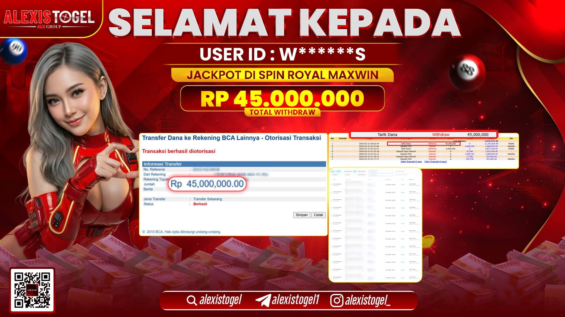 ALEXISTOGEL di Jackpot di SPIN ROYAL MAXWIN RP.45.000.000,- LUNAS 