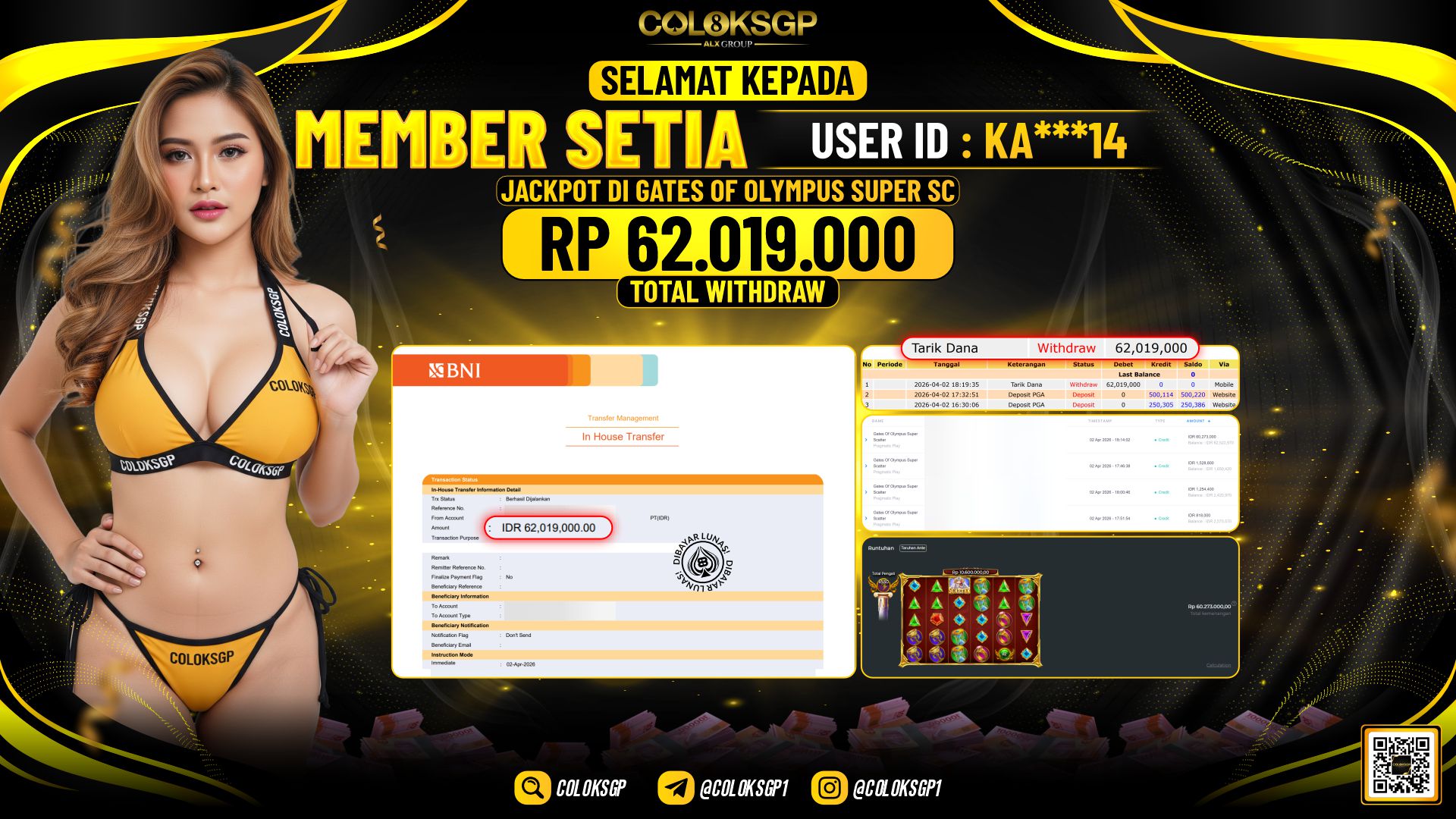 COLOKSGP JACKPOT DI PRAMATIC PLAY GATES OF OLYMPUS SUPER SCATER