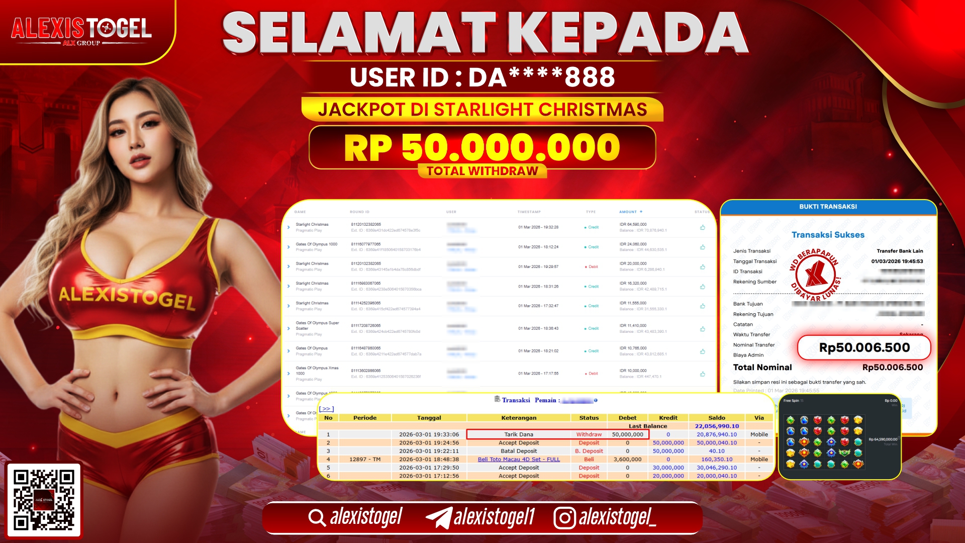 ALEXISTOGEL di Jackpot di SLOT STARLIGHT CHRISTMAS RP.50.000.000,- LUNAS 