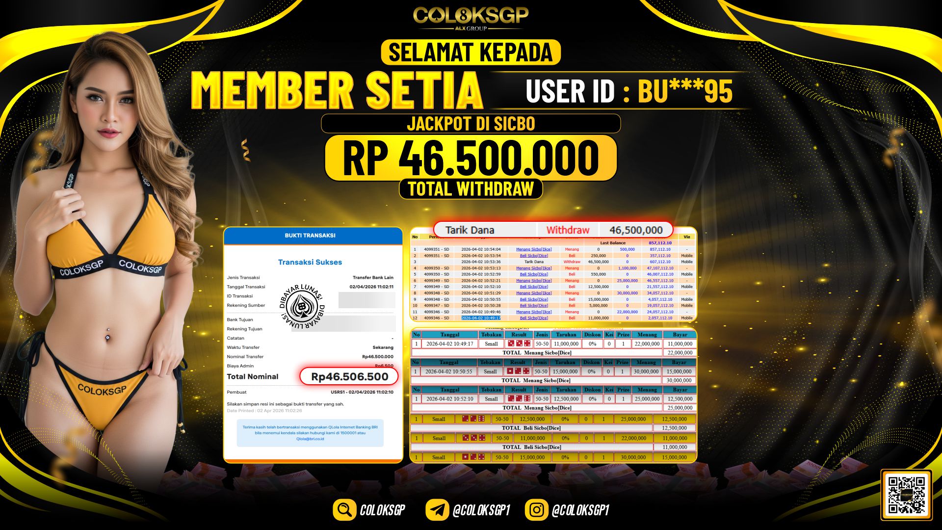 COLOKSGP JACKPOT DI IDNLIVE SICBO DICE