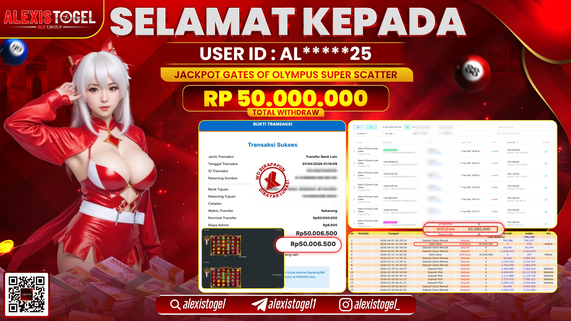 ALEXISTOGEL di Jackpot di SLOT GATES OF OLYMPUS SUPER SCATTER RP.50.000.000,- LUNAS 