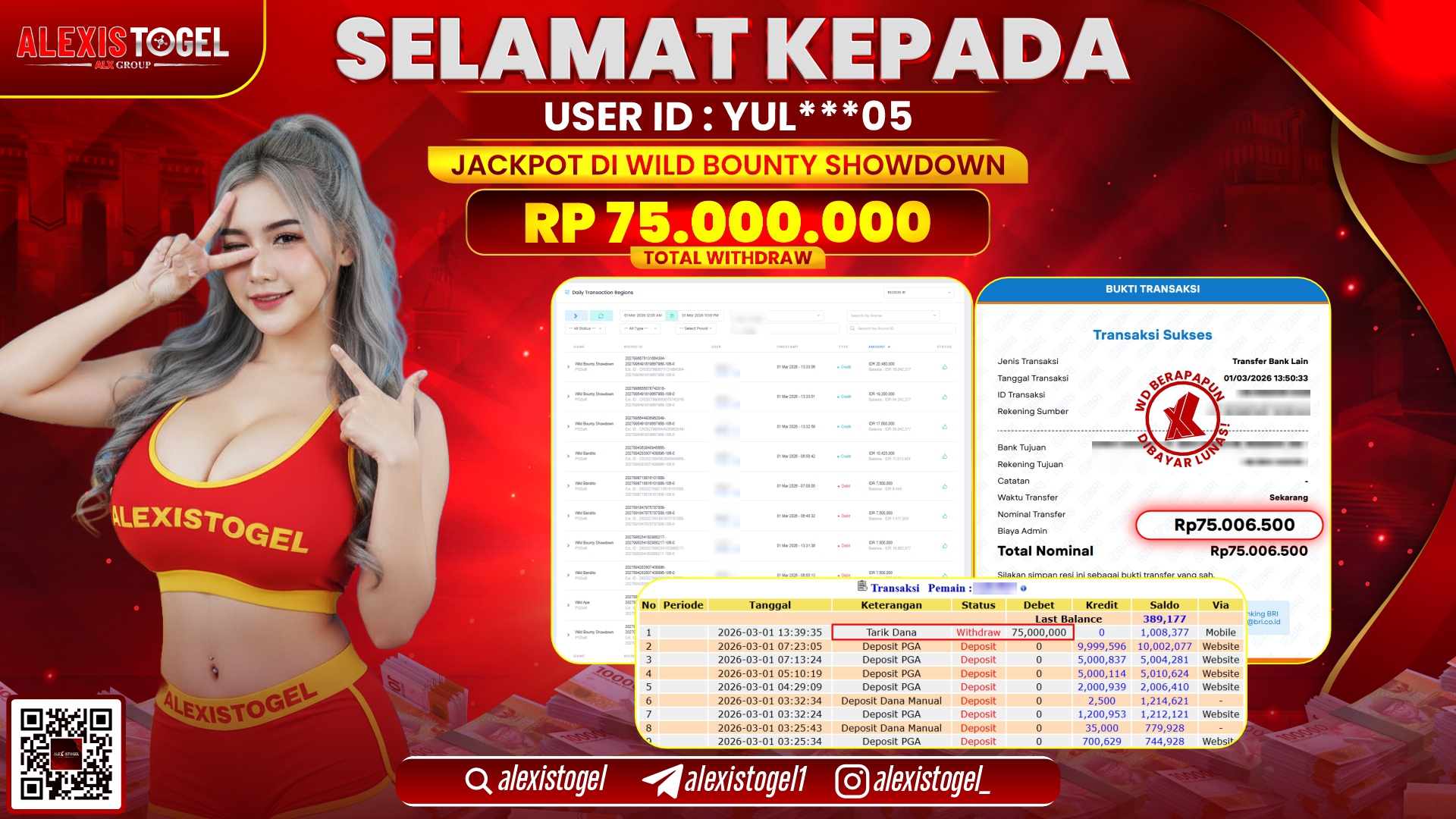 ALEXISTOGEL di Jackpot di SLOT WILD BOUNTY SHOWDOWN RP.75.000.000,- LUNAS 