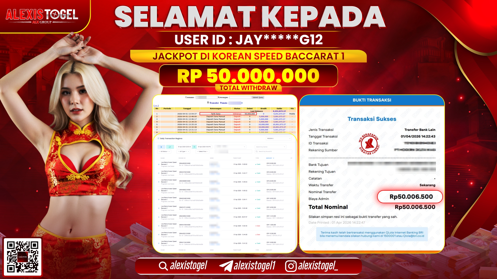 ALEXISTOGEL di Jackpot di PP LIVE KOREAN SPEED BACCARAT 1 RP.50.000.000,- LUNAS 