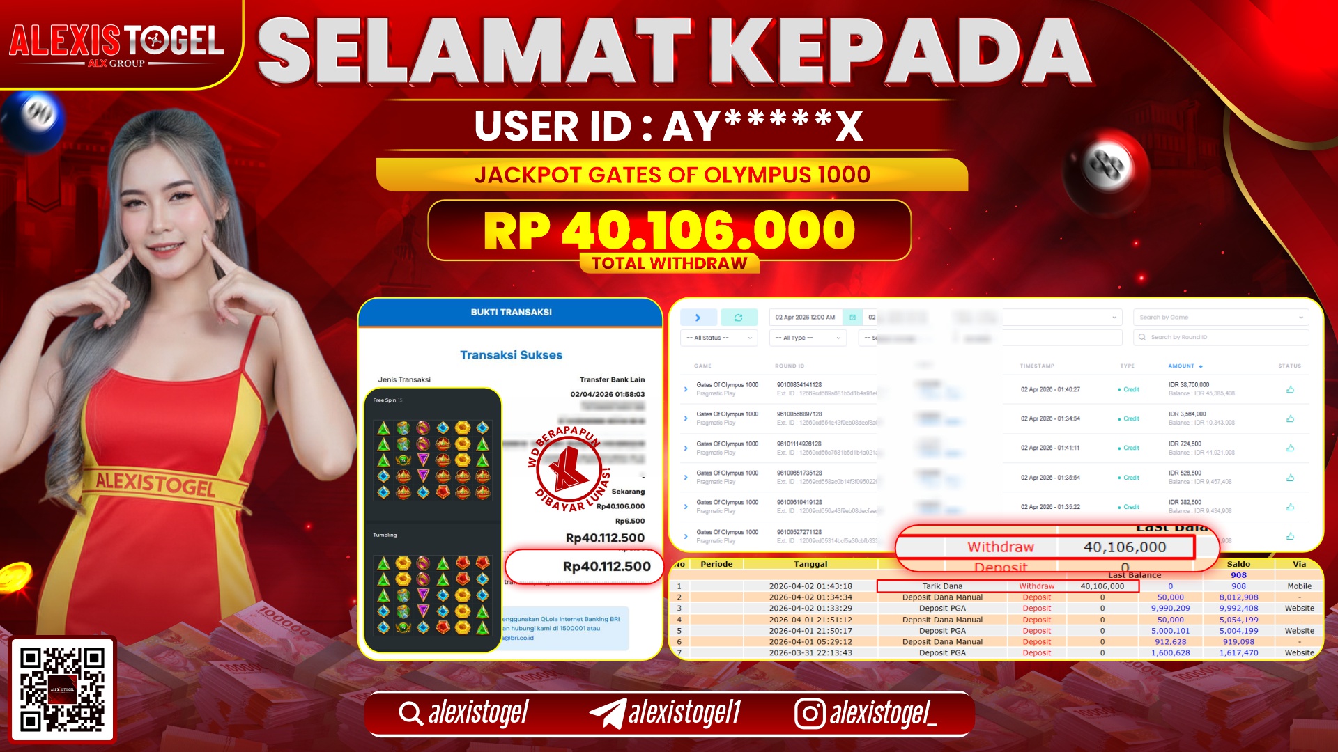 ALEXISTOGEL di Jackpot di SLOT GATES OF OLYMPUS 1000 RP.40.106.000,- LUNAS 