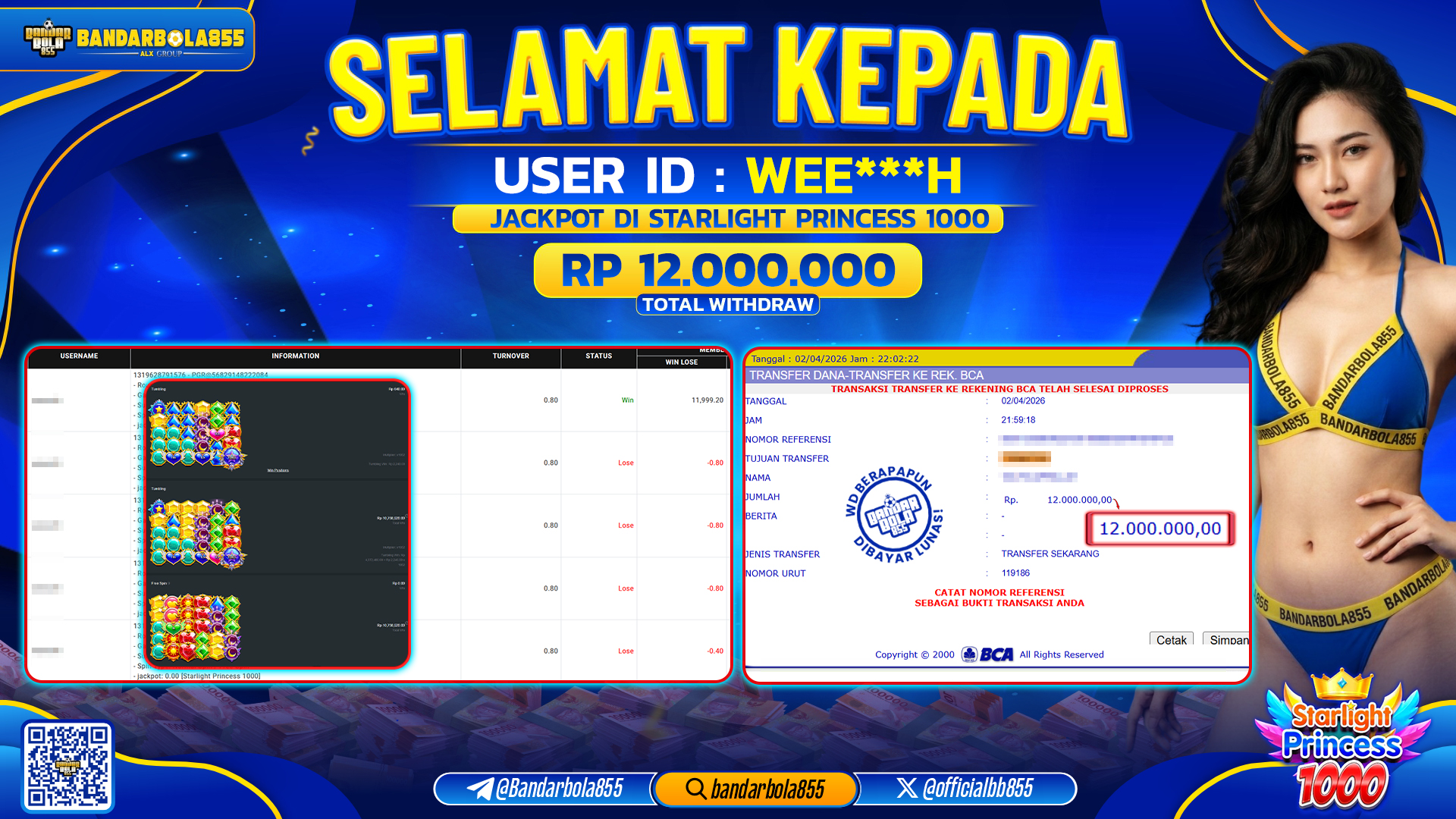 🎖 JACKPOT BANDARBOLA855 di STARLIGHT PRINCESS 1000 Rp12.000.000🎖