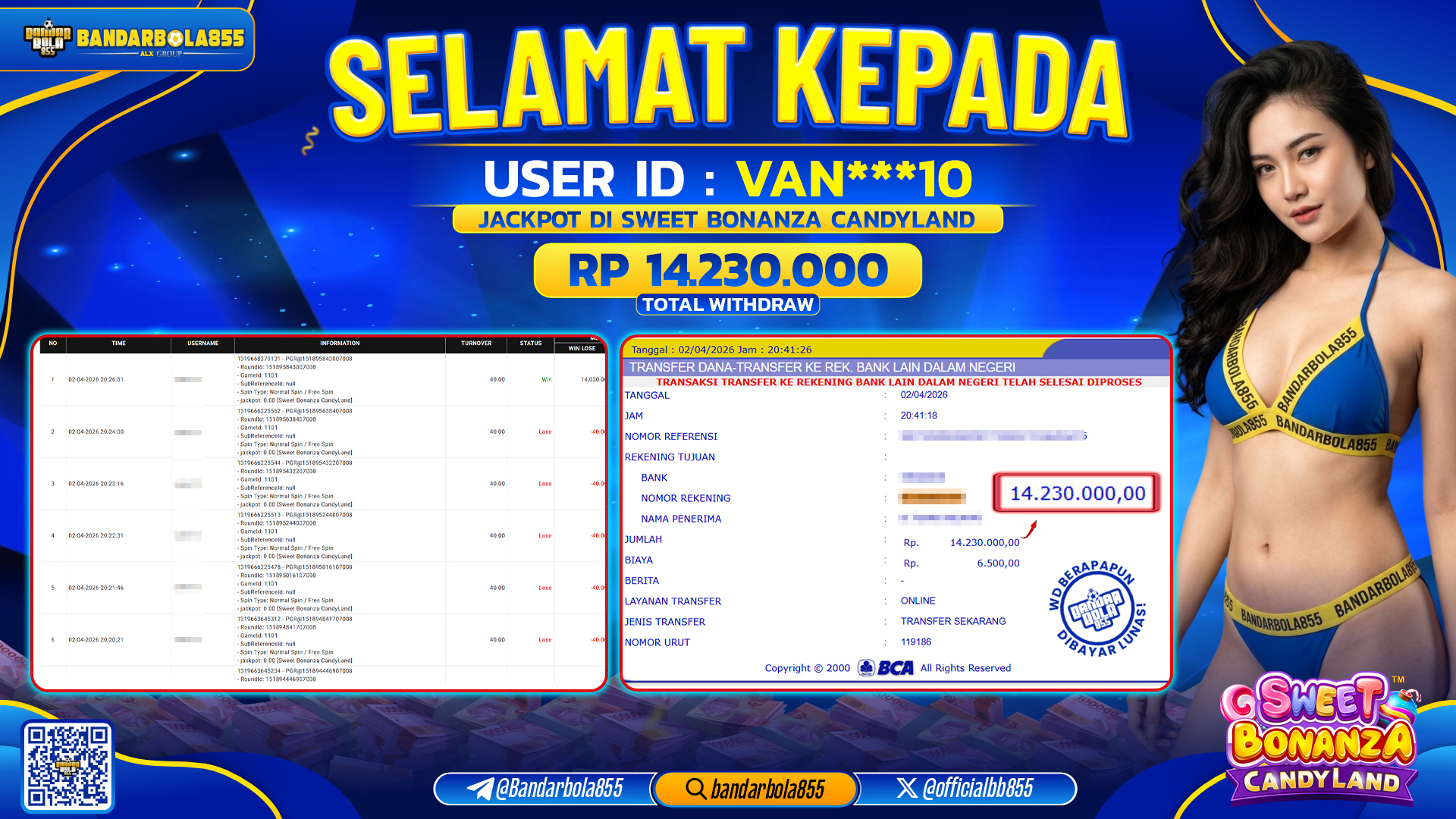 🎖 JACKPOT BANDARBOLA855 di SWEET BONANZA CANDYLAND Rp14.230.000🎖