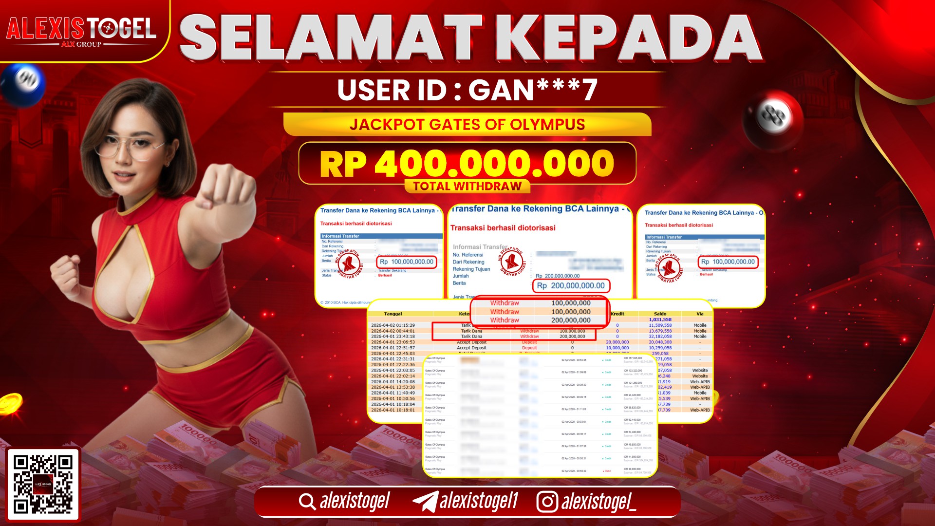 ALEXISTOGEL di Jackpot di SLOT GATES OF OLYMPUS RP.400.000.000,- LUNAS 