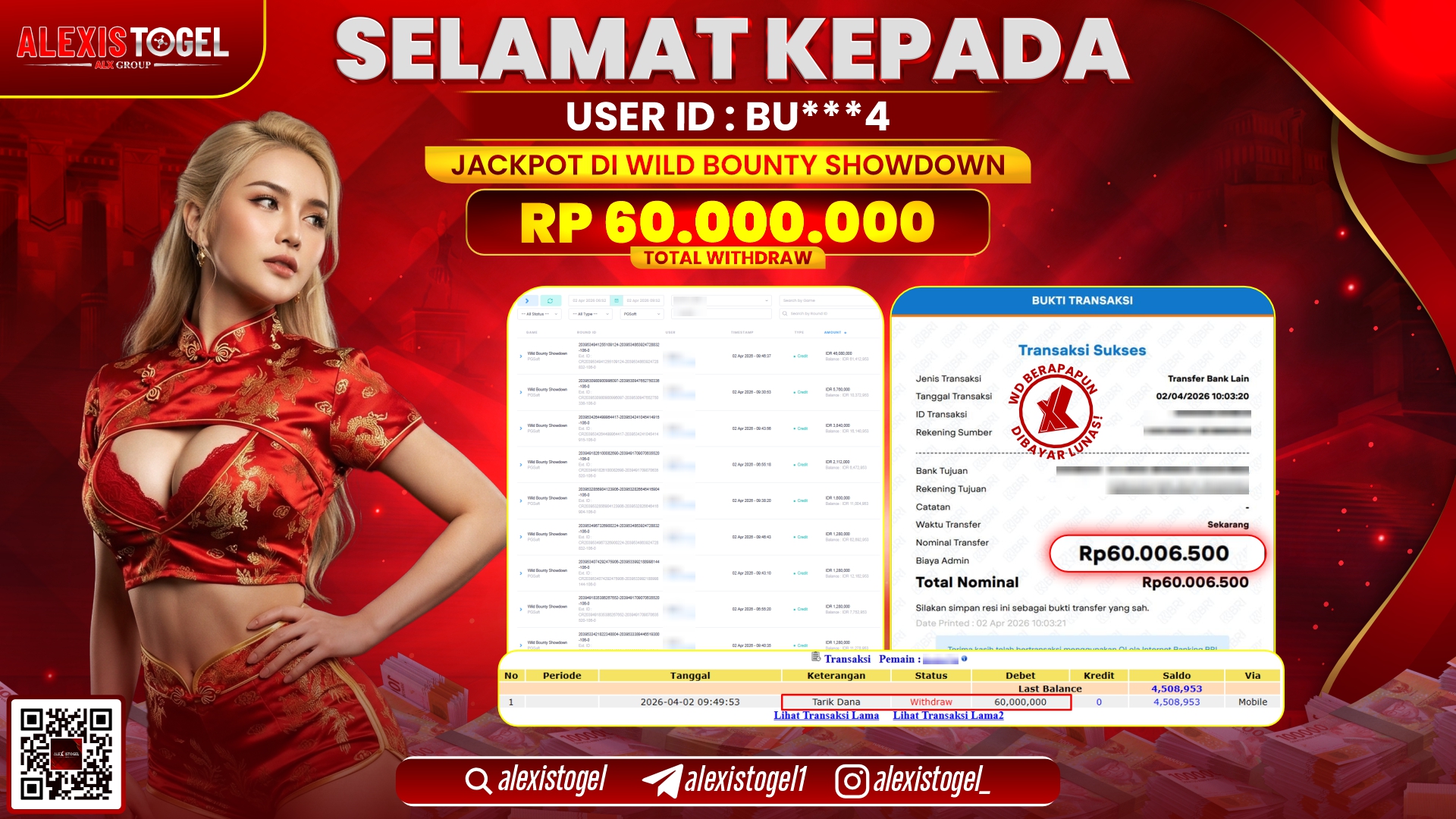 ALEXISTOGEL di Jackpot di SLOT WILD BOUNTY SHOWDOWN RP.60.000.000,- LUNAS 