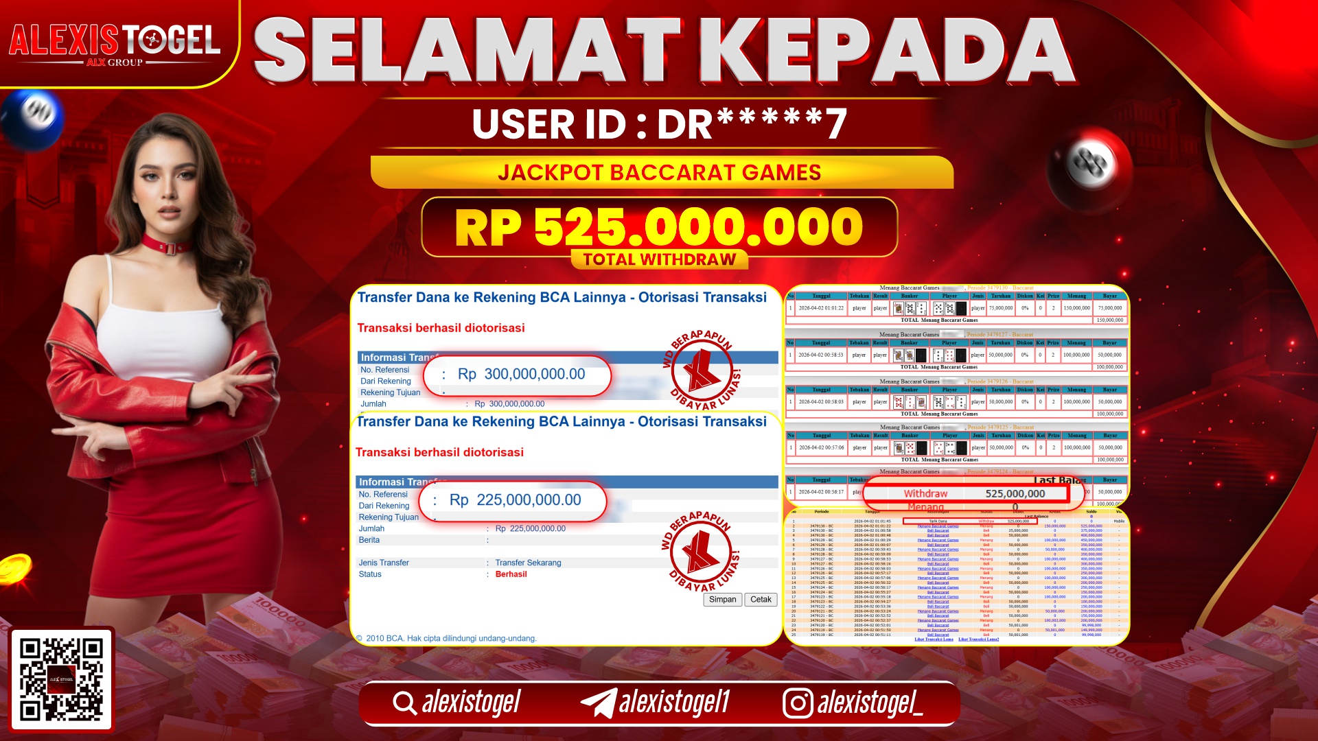 ALEXISTOGEL di Jackpot di CASINO BACCARAT GAMES RP.525.000.000,- LUNAS 