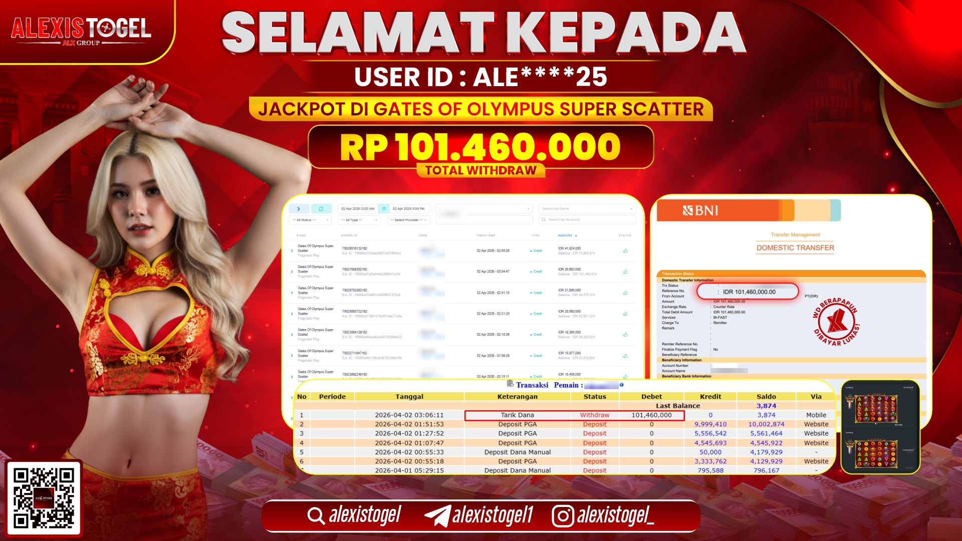 ALEXISTOGEL di Jackpot di SLOT GATES OF OLYMPUS SUPER SCATTER RP.101.460.000,- LUNAS 