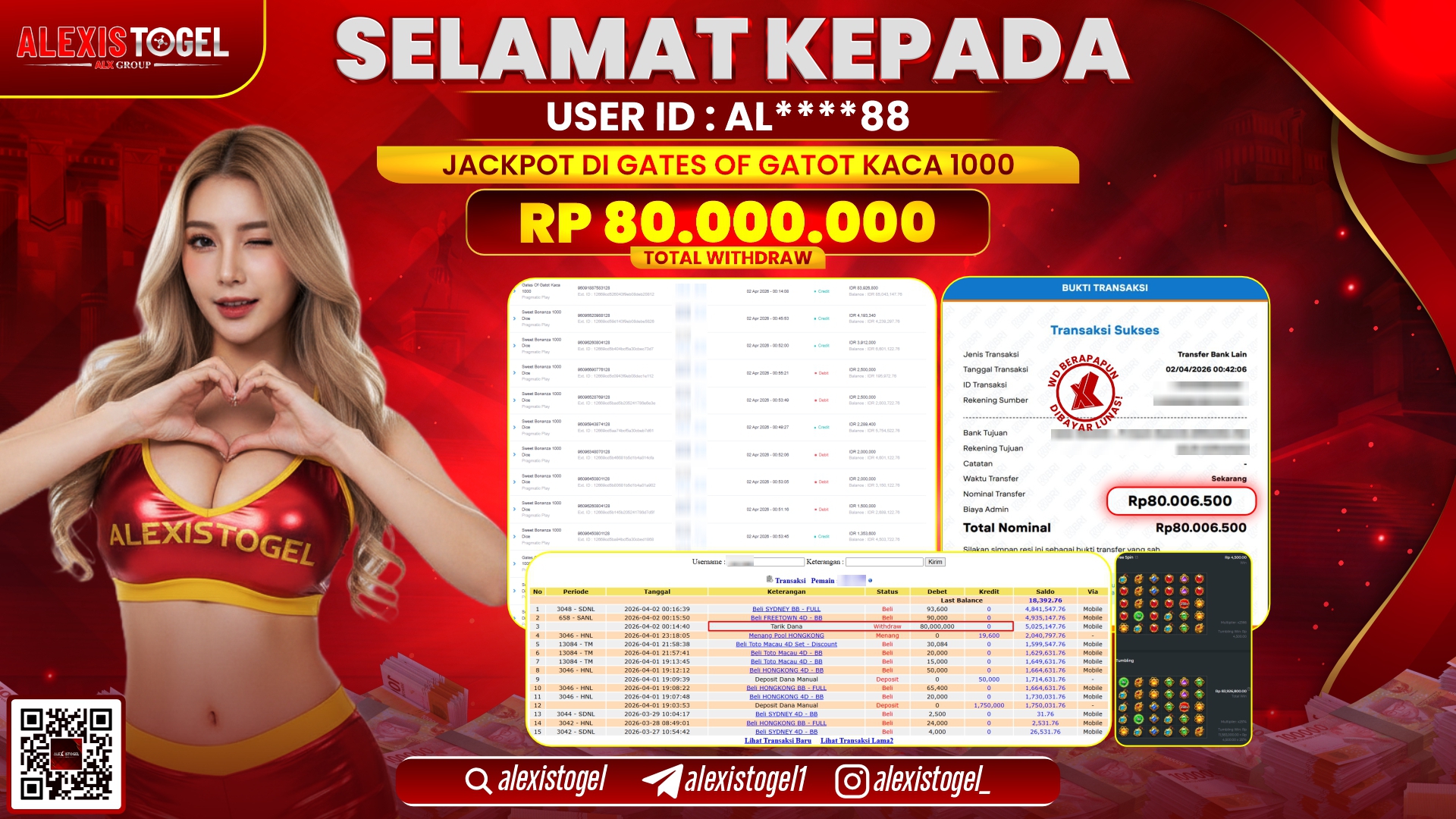 ALEXISTOGEL di Jackpot di SLOT GATES OF GATOT KACA 1000 RP.80.000.000,- LUNAS 
