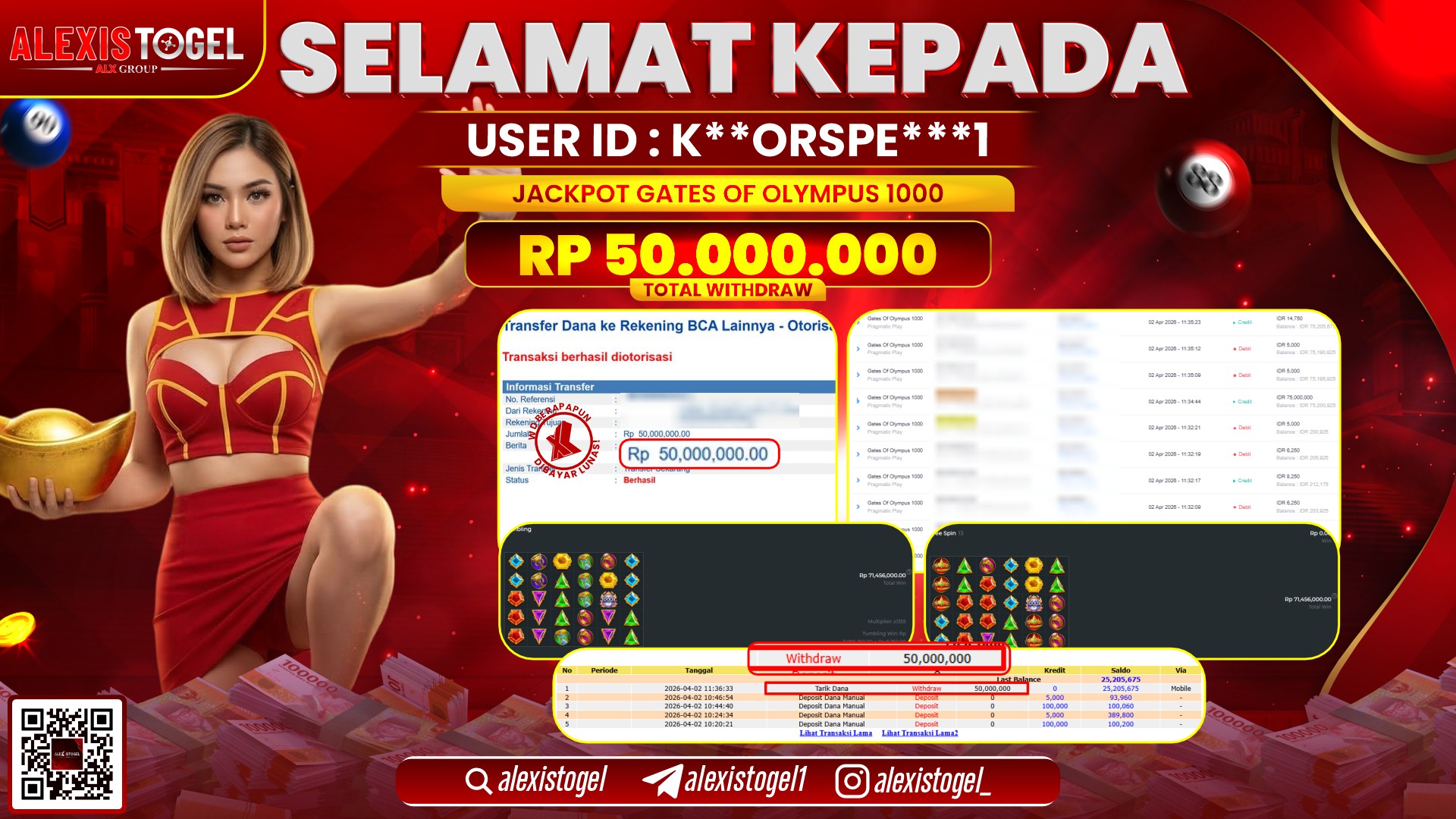 ALEXISTOGEL di Jackpot di SLOT GATES OF OLYMPUS 1000 RP.50.000.000,- LUNAS 