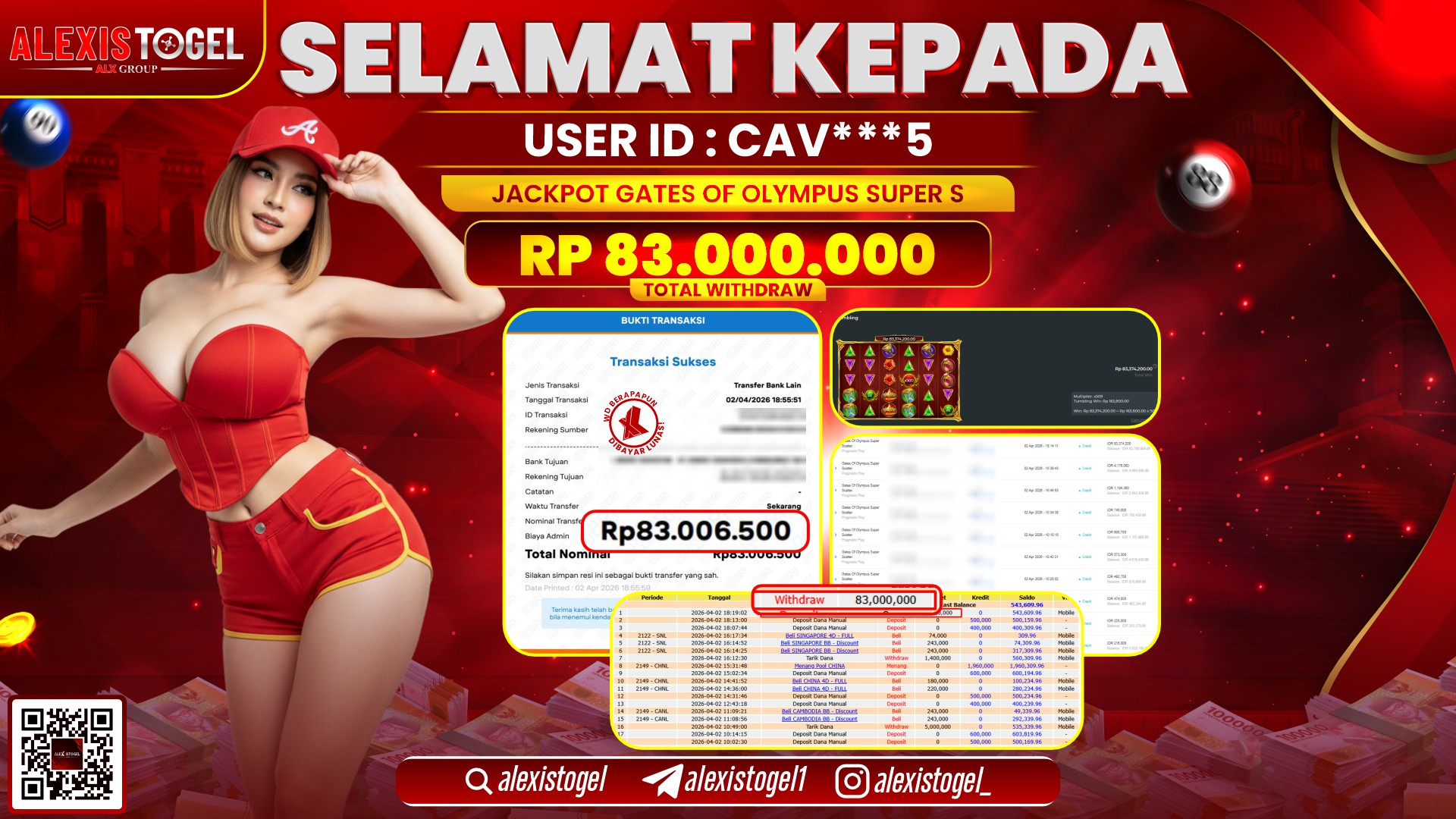 ALEXISTOGEL di Jackpot di SLOT GATES OF OLYMPUS SUPER S RP.83.000.000,- LUNAS 