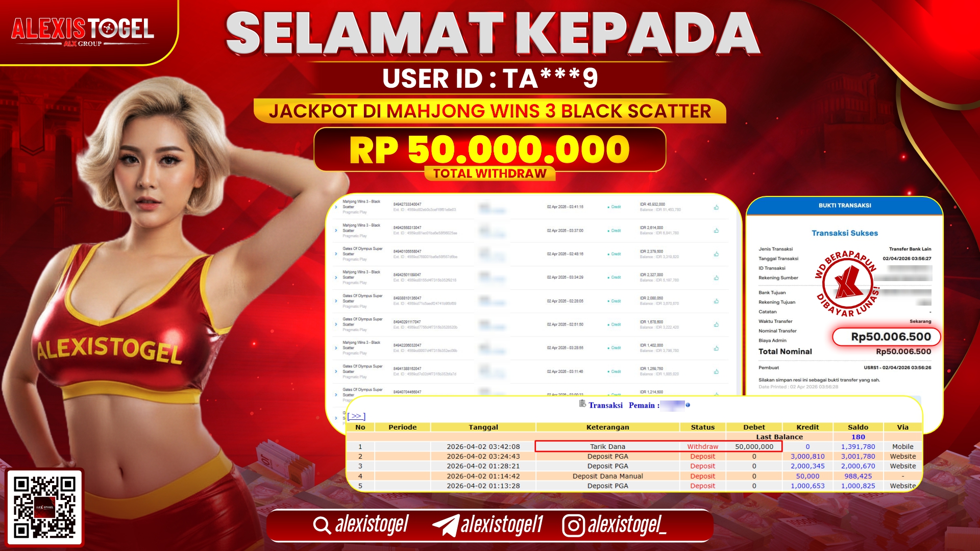 ALEXISTOGEL di Jackpot di SLOT MAHJONG WINS 3 BLACK SCATTER RP.50.000.000,- LUNAS 
