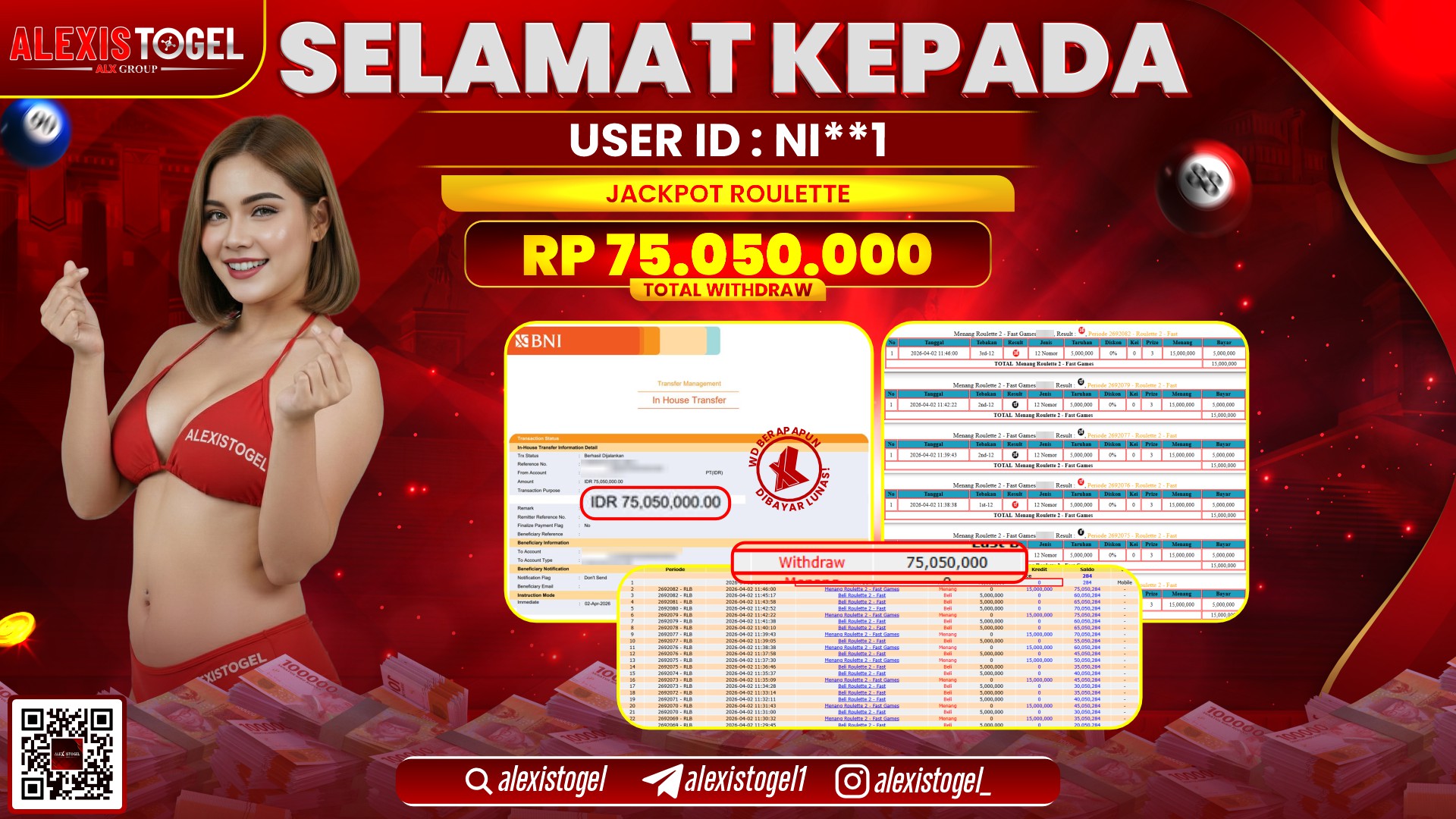 ALEXISTOGEL di Jackpot di CASINO ROULETTE RP.75.050.000,- LUNAS 