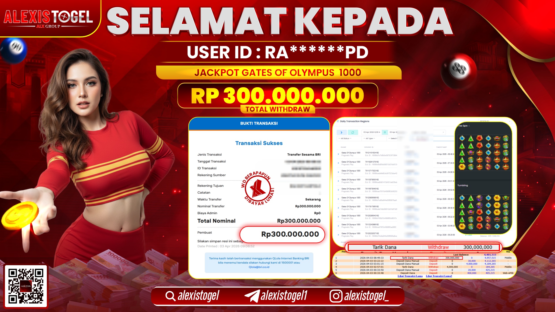 ALEXISTOGEL di Jackpot di SLOT GATES OF OLYMPUS 1000 RP.300.000.000,- LUNAS 