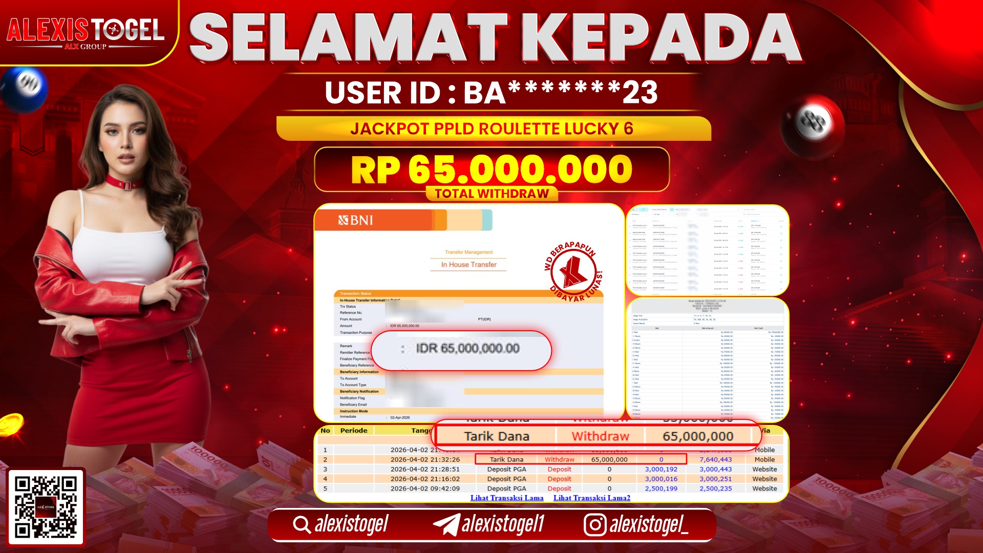 ALEXISTOGEL di Jackpot di PPLD ROULETTE LUCKY 6 RP.65.000.000,- LUNAS 