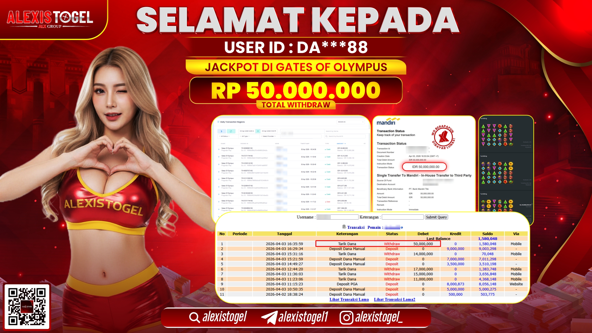 ALEXISTOGEL di Jackpot di SLOT GATES OF OLYMPUS RP.50.000.000,- LUNAS 