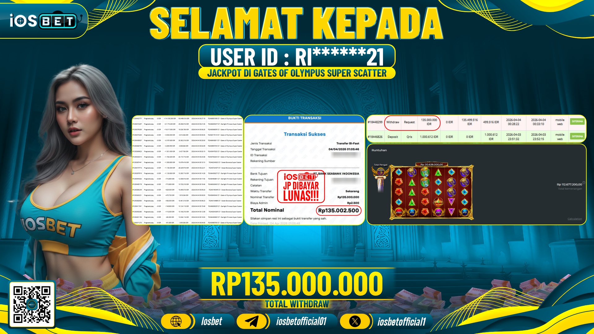 Bukti Pembayaran LUNAS SLOT GAME GACOR  Rp.135.000.000