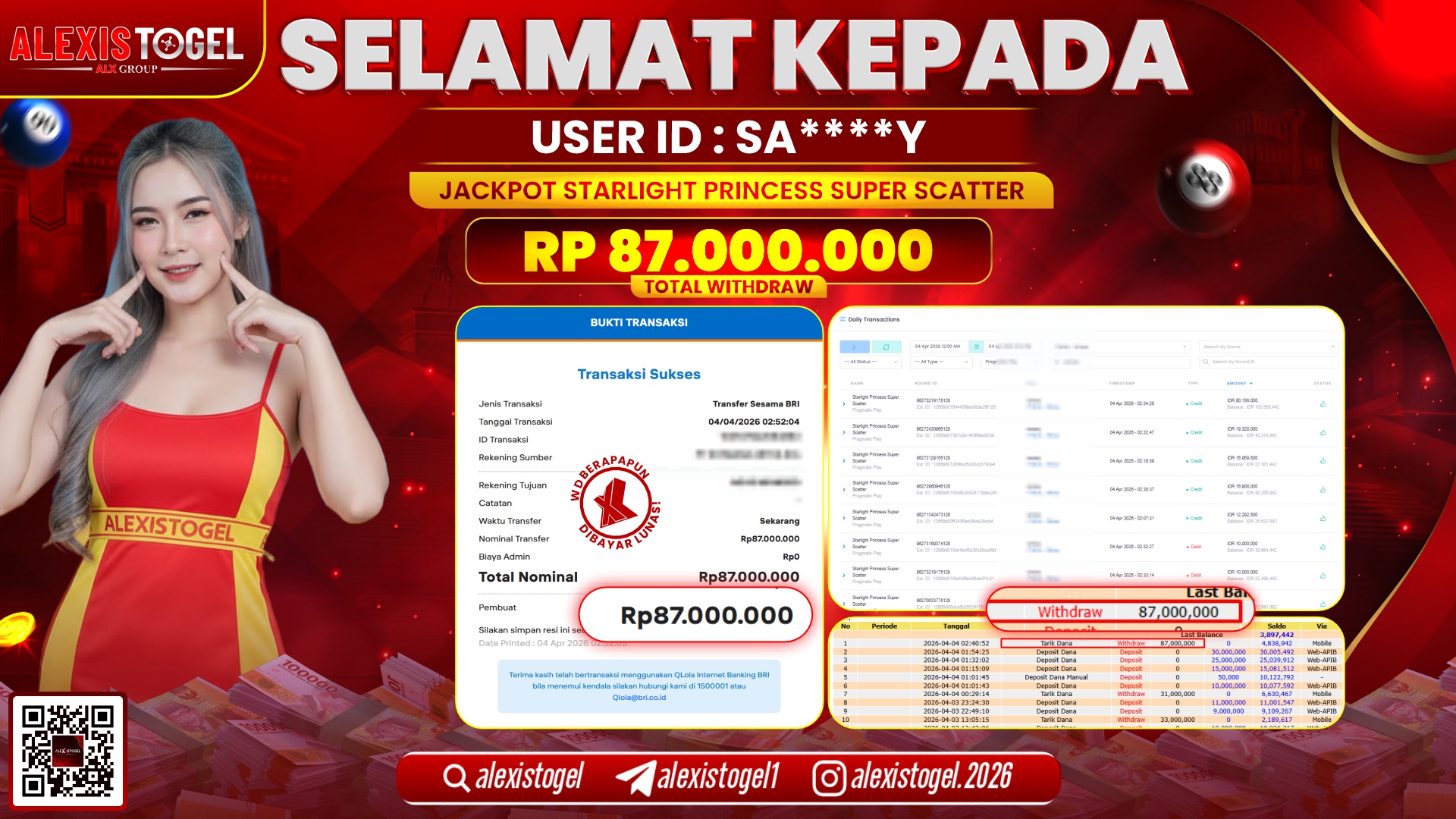 ALEXISTOGEL di Jackpot di SLOT STARLIGHT PRINCESS SUPER SCATTER RP.87.000.000,- LUNAS 