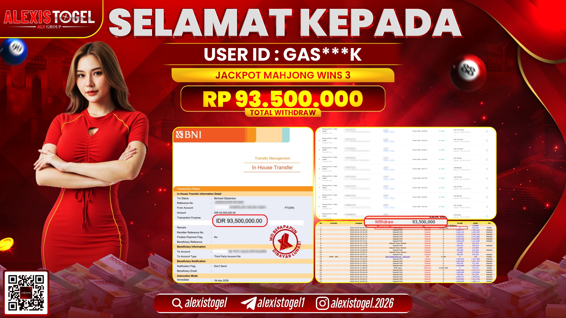 ALEXISTOGEL di Jackpot di SLOT MAHJONG WINS 3 RP.93.500.000,- LUNAS 