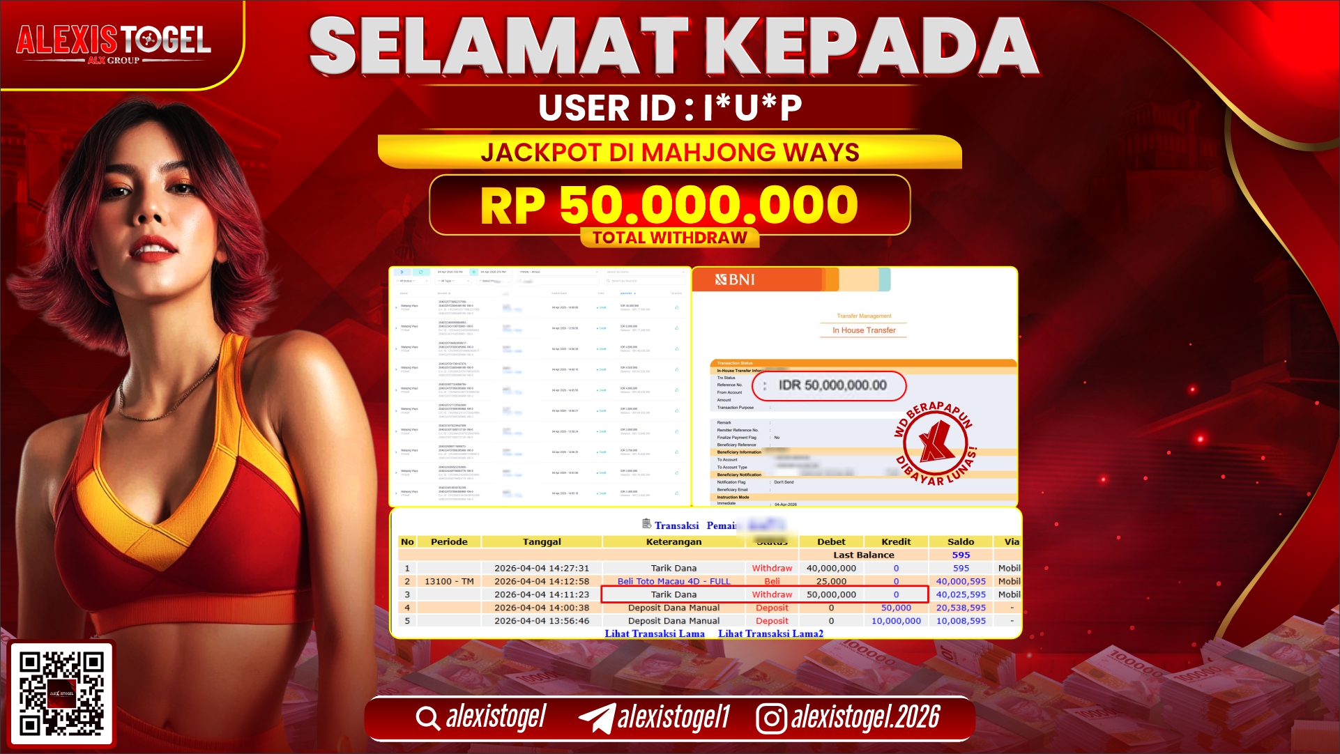 ALEXISTOGEL di Jackpot di SLOT MAHJONG WAYS RP.50.000.000,- LUNAS 