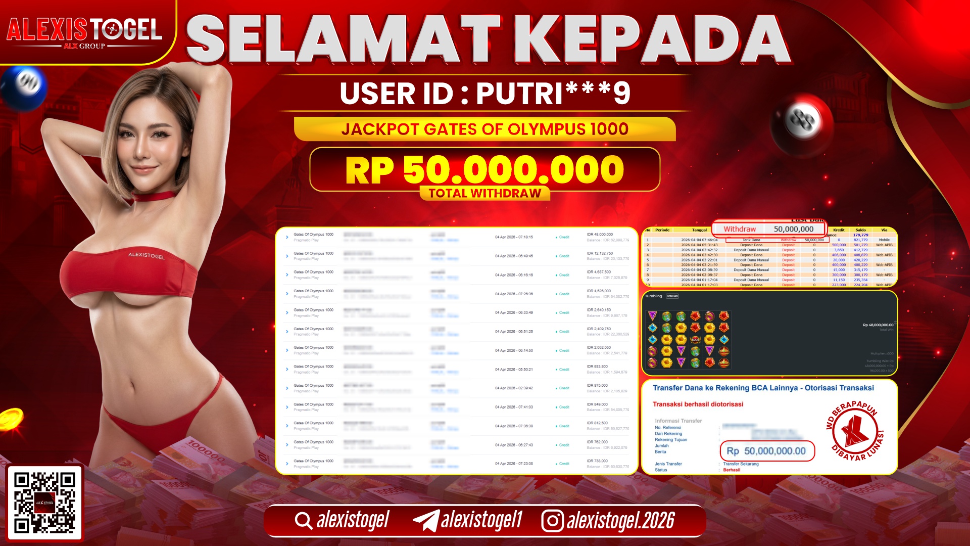 ALEXISTOGEL di Jackpot di SLOT GATES OF OLYMPUS 1000 RP.50.000.000,- LUNAS 