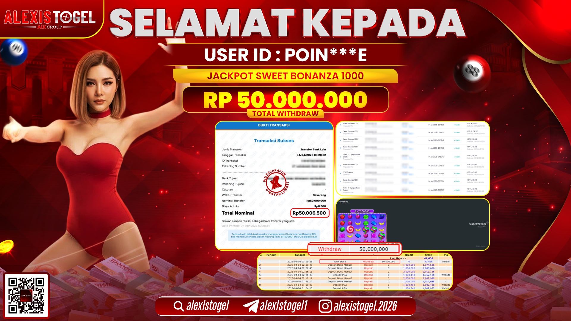 ALEXISTOGEL di Jackpot di SLOT SWEET BONANZA 1000 RP.50.000.000,- LUNAS 