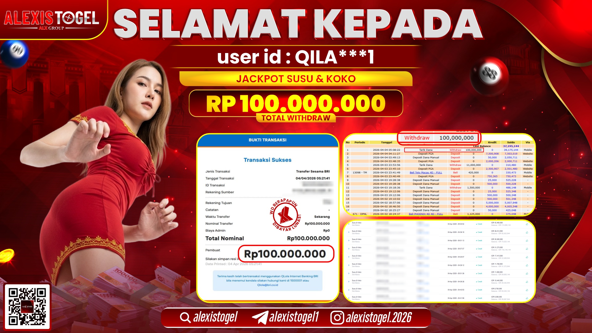 ALEXISTOGEL di Jackpot di SLOT MANIA SUSU & KOKO RP.100.000.000,- LUNAS 
