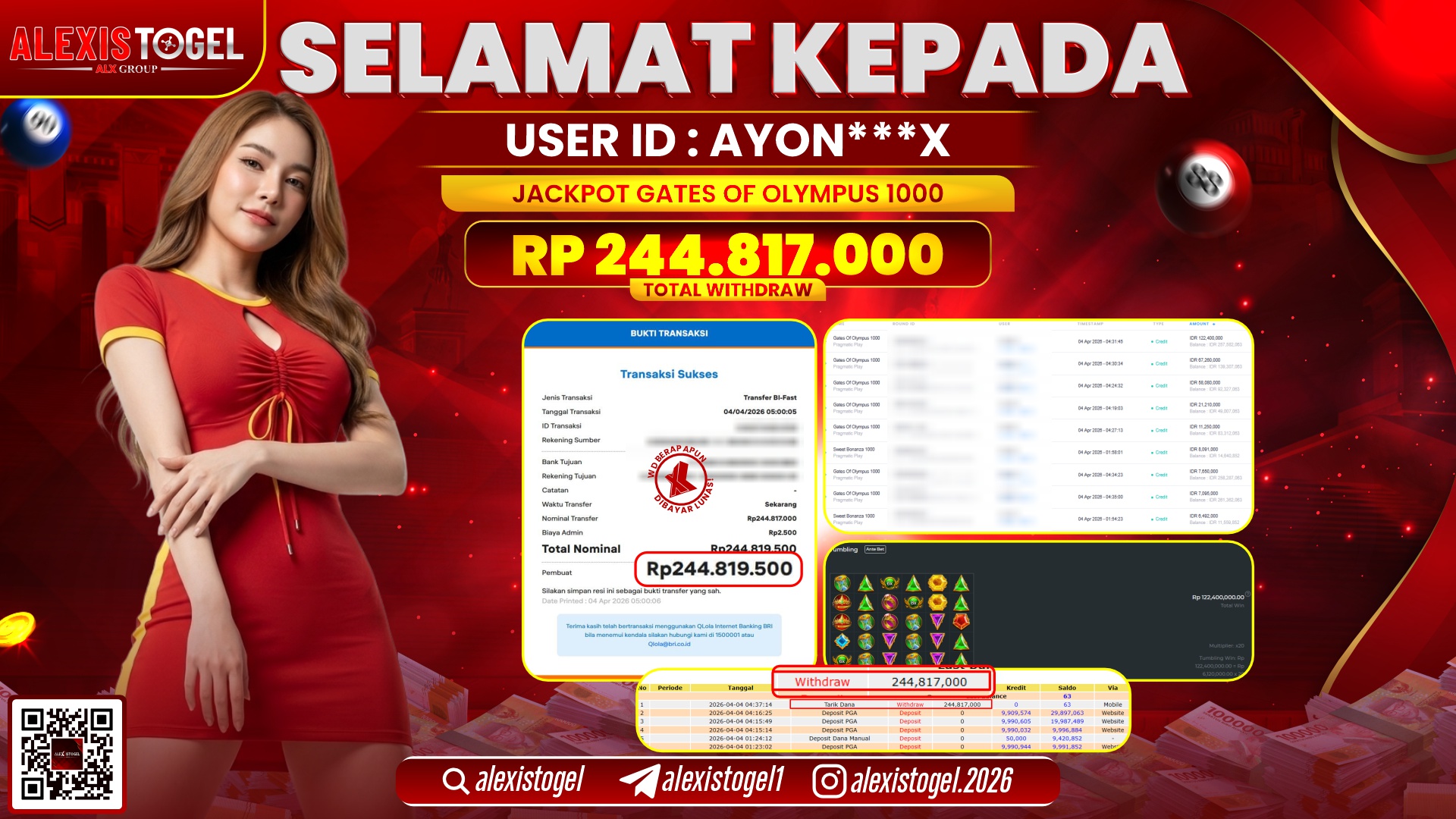 ALEXISTOGEL di Jackpot di SLOT GATES OF OLYMPUS 1000 RP.244.817.000,- LUNAS 