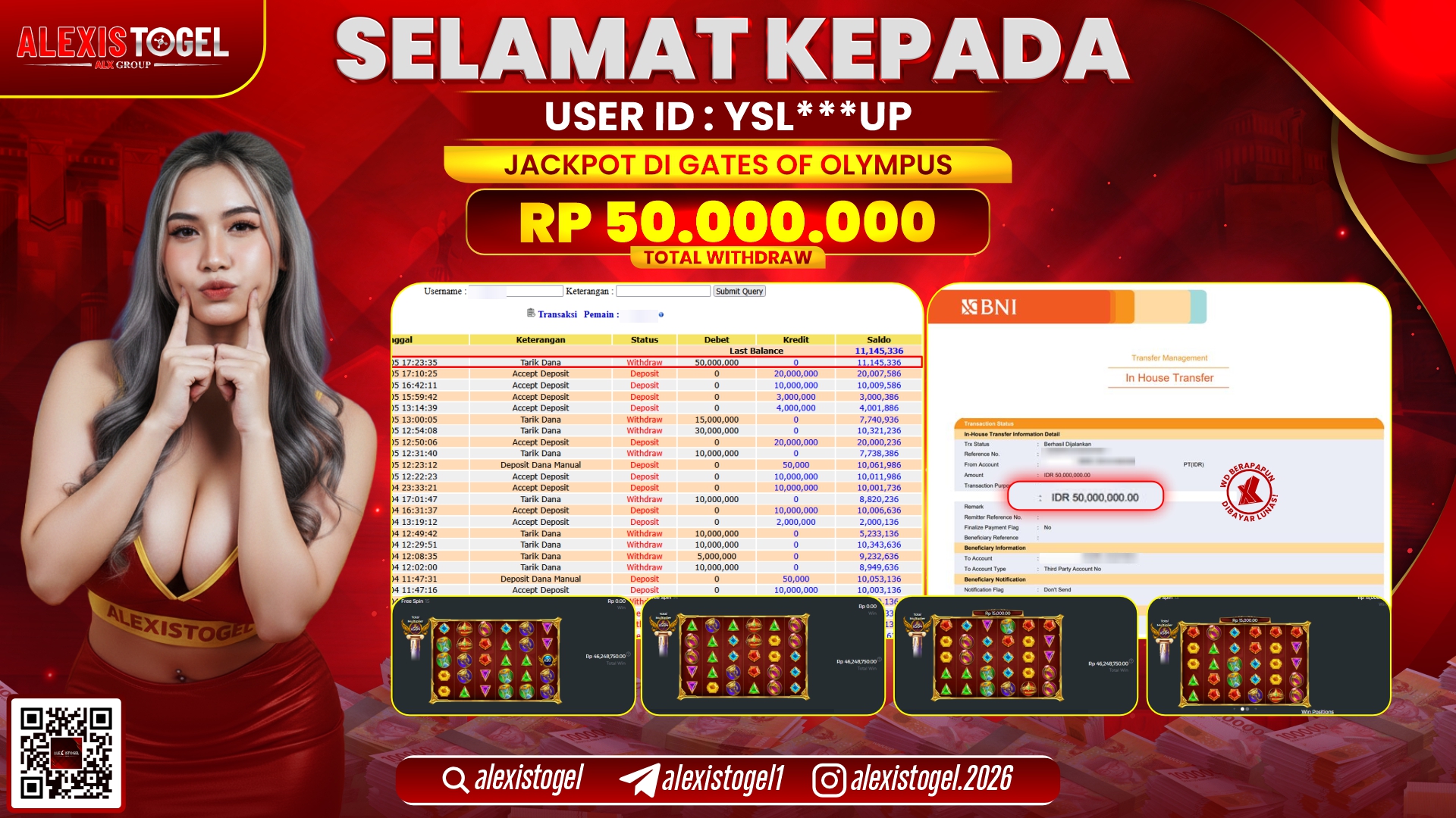 ALEXISTOGEL di Jackpot di SLOT GAME GATES OF OLYMPUS RP.50.000.000,- LUNAS 