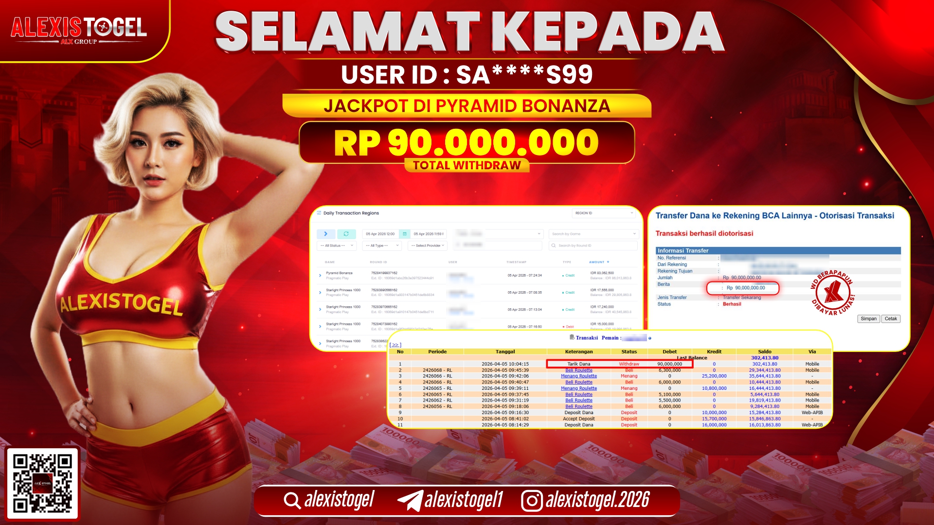 ALEXISTOGEL di Jackpot di SLOT GAME PYRAMID BONANZA RP.90.000.000,- LUNAS 