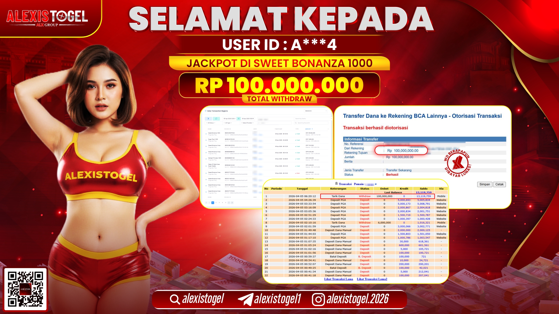 ALEXISTOGEL di Jackpot di SLOT GAME SWEET BONANZA 1000 RP.100.000.000,- LUNAS 