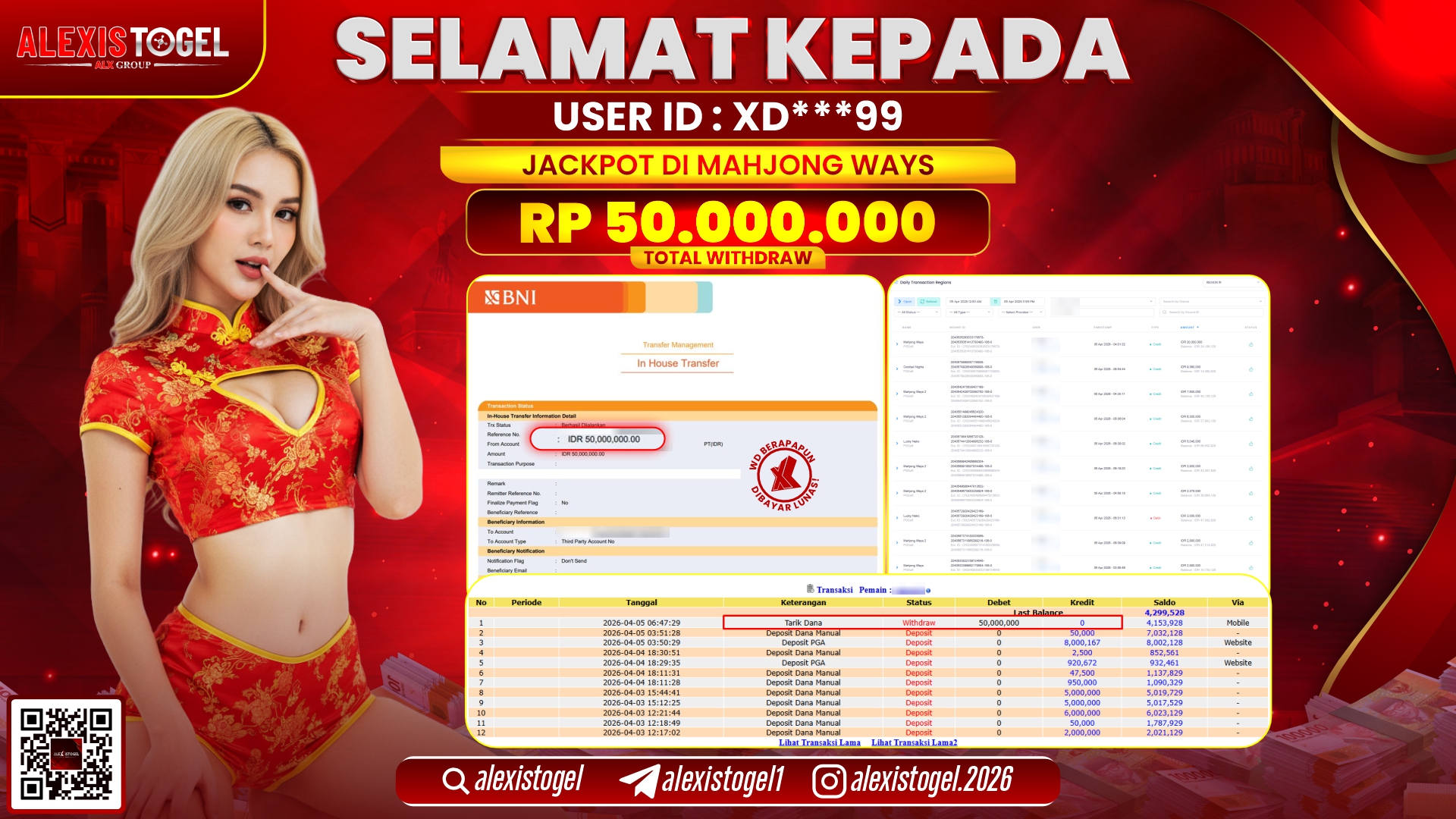 ALEXISTOGEL di Jackpot di SLOT GAME MAHJONG WAYS RP.50.000.000,- LUNAS 