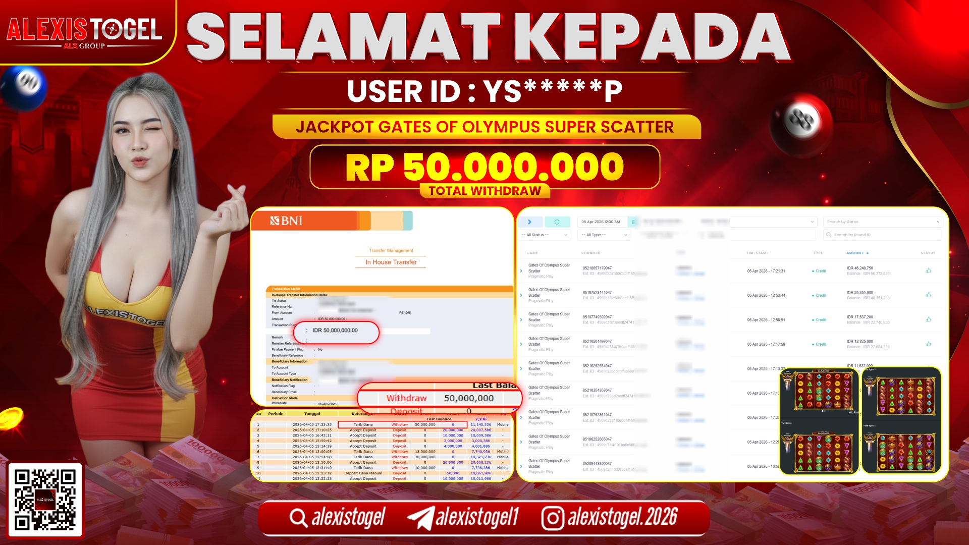 ALEXISTOGEL di Jackpot di SLOT GAME GATES OF OLYMPUS SUPER SCATTER RP.50.000.000,- LUNAS 