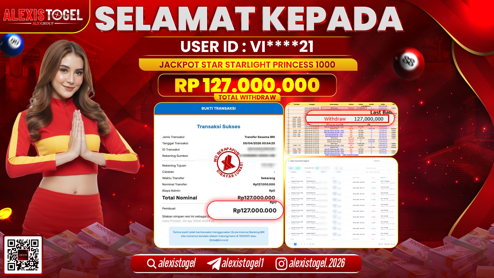 ALEXISTOGEL di Jackpot di SLOT GAME STARLIGHT PRINCES 1000 RP.127.000.000,- LUNAS 