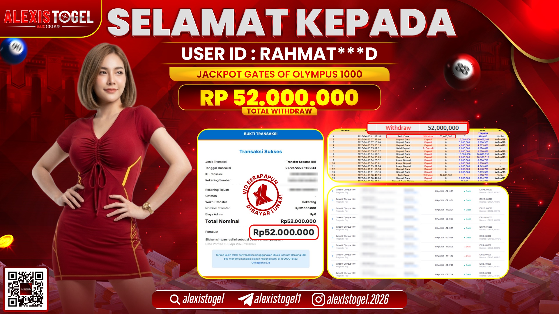 ALEXISTOGEL di Jackpot di SLOT GATES OF OLYMPUS 1000 RP.52.000.000,- LUNAS 