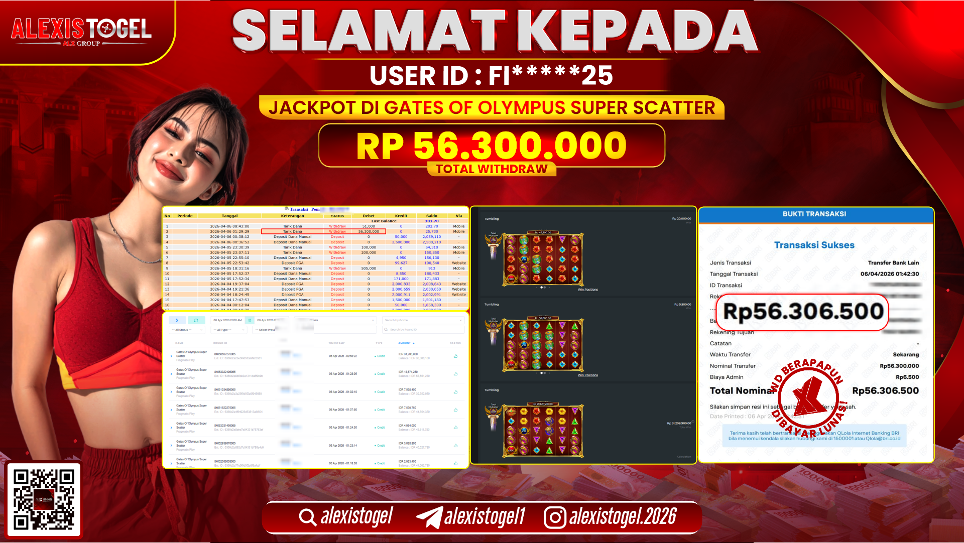 ALEXISTOGEL di Jackpot di SLOT GATES OF OLYMPUS SUPER SCATTER RP.56.300.000,- LUNAS 