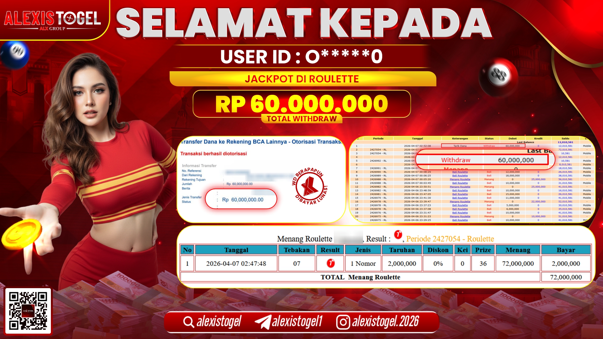 ALEXISTOGEL di Jackpot di CASINO ROULETTE RP.60.000.000,- LUNAS 