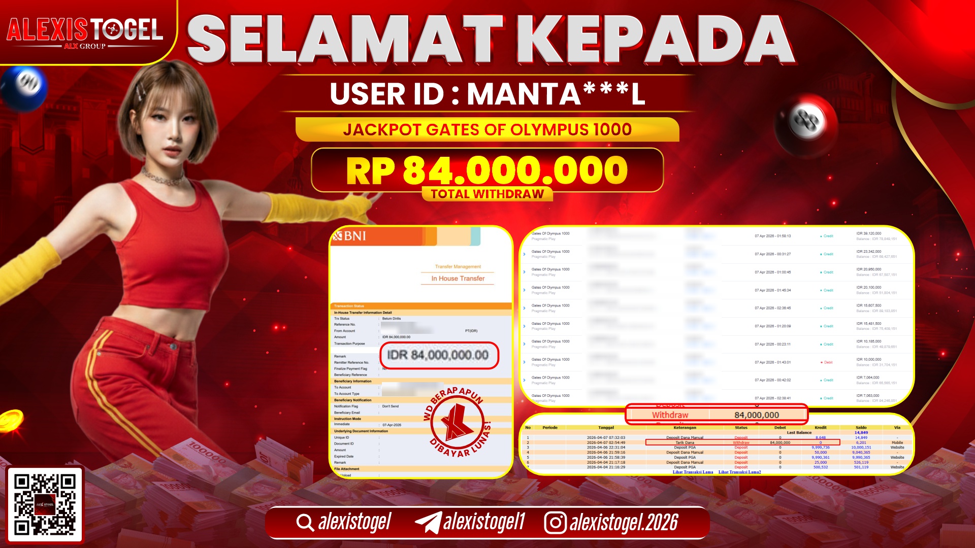 ALEXISTOGEL di Jackpot di SLOT GATES OF OLYMPUS 1000 RP.84.000.000,- LUNAS 