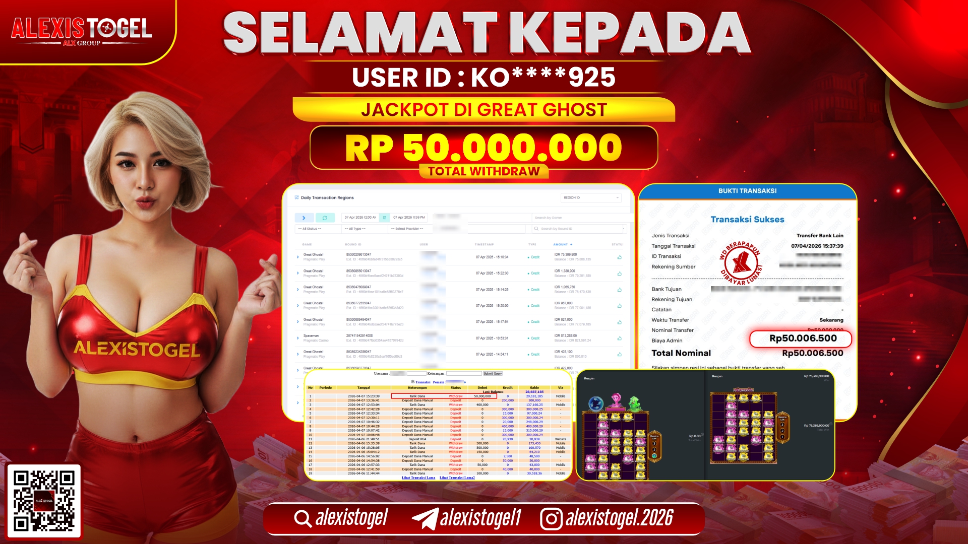 ALEXISTOGEL di Jackpot di SLOT GREAT GHOST RP.50.000.000,- LUNAS 