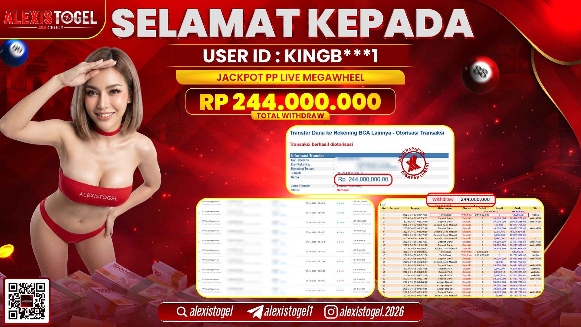 ALEXISTOGEL di Jackpot di PP LIVE MEGAWHEEL RP.244.000.000,- LUNAS 