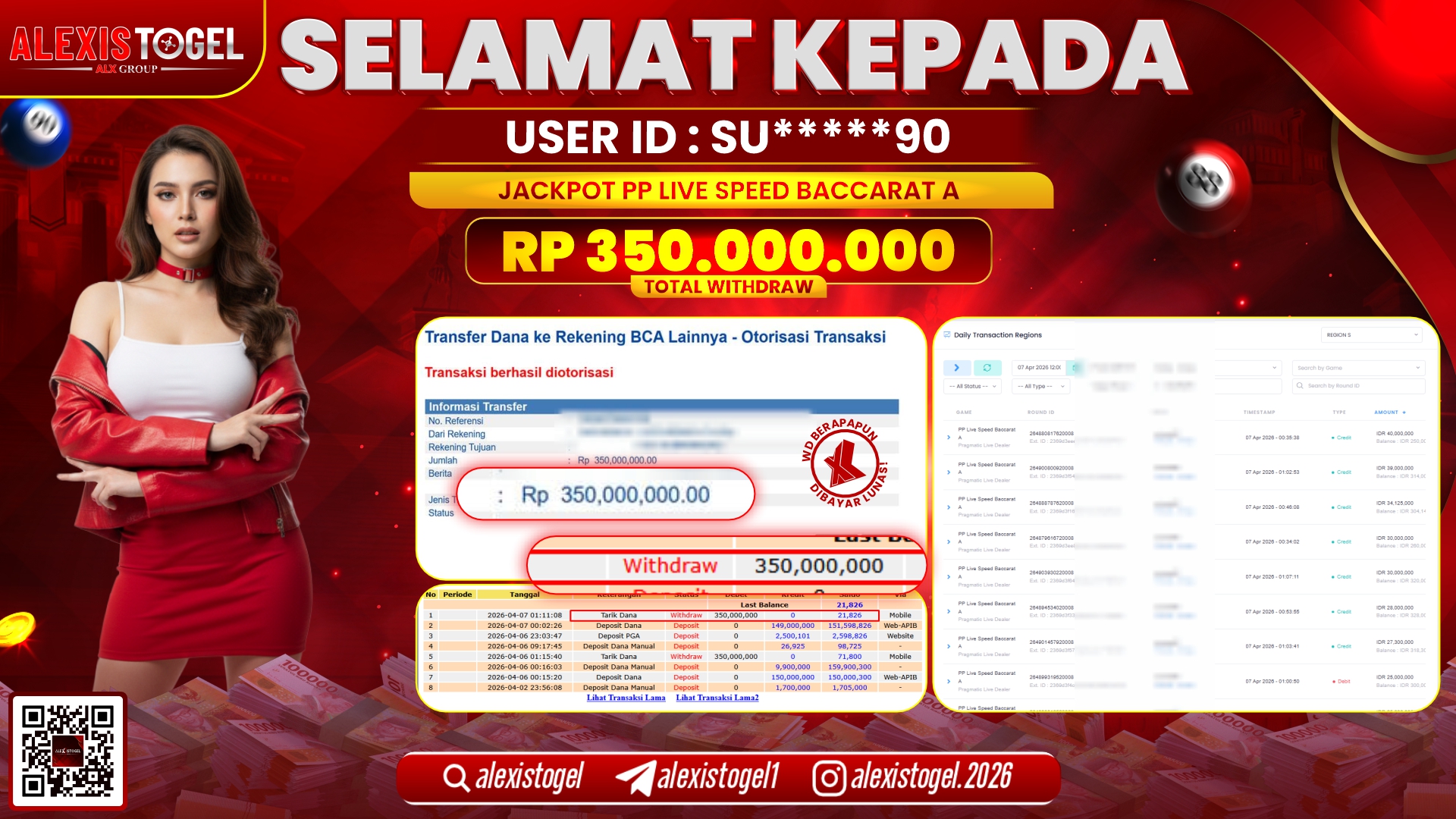 ALEXISTOGEL di Jackpot di PP LIVE SPEED BACCARAT A RP.350.000.000,- LUNAS 