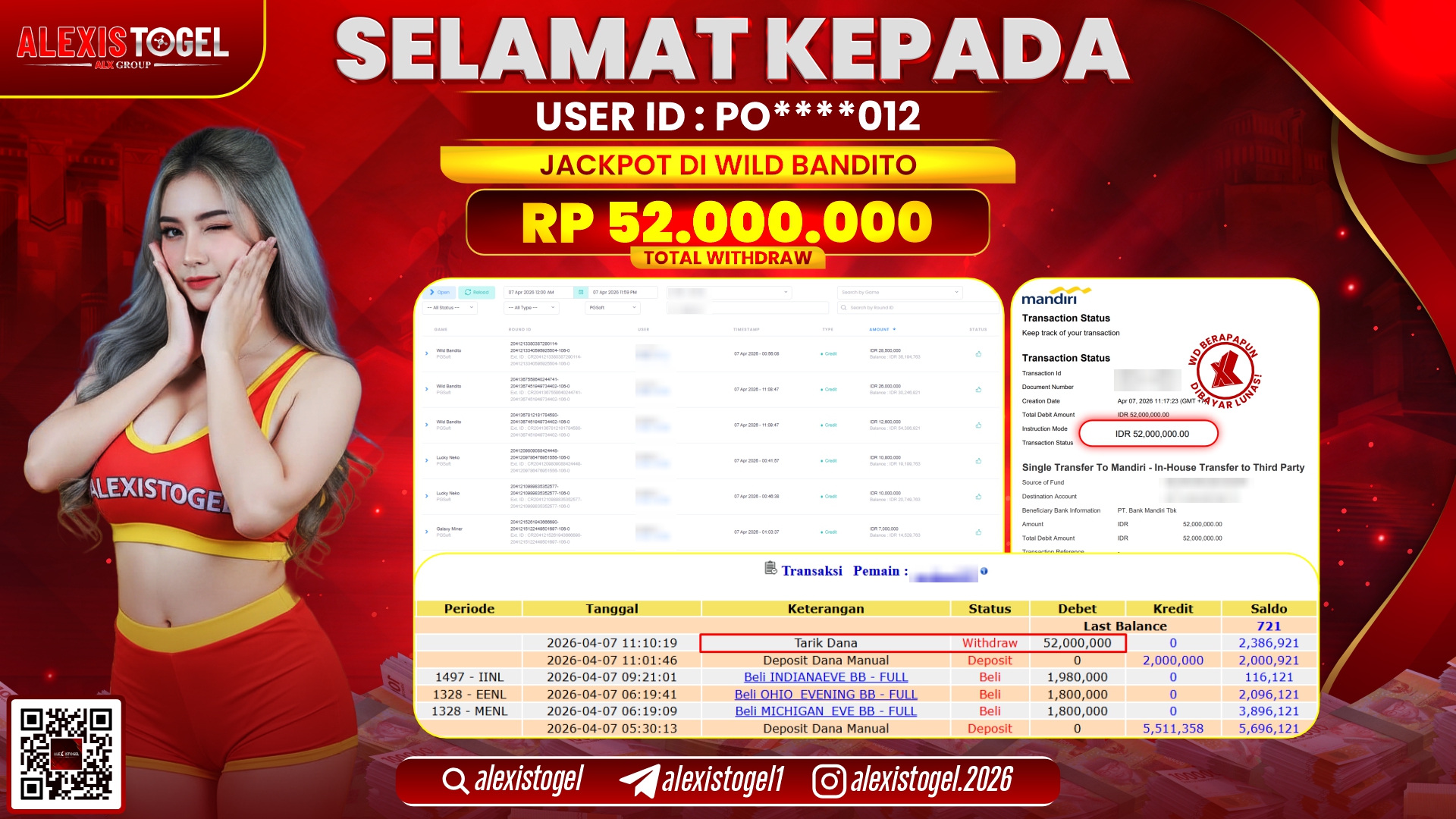 ALEXISTOGEL di Jackpot di SLOT WILD BANDITO RP.52.000.000,- LUNAS 