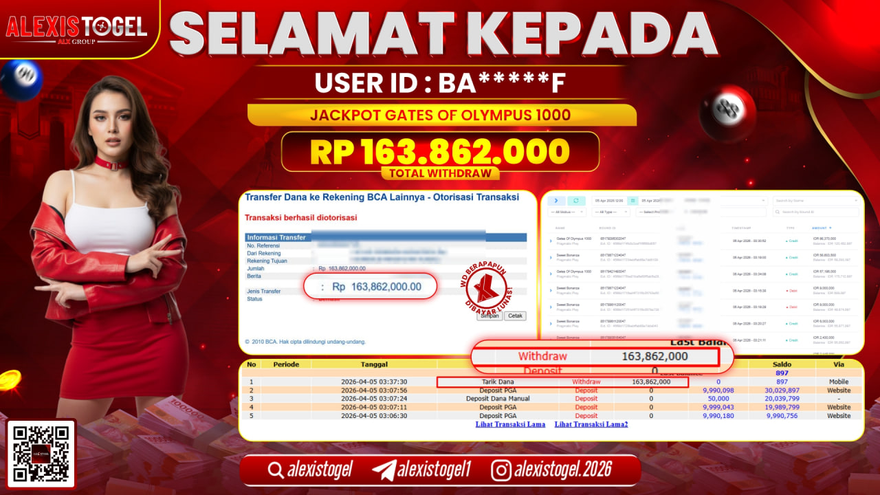 ALEXISTOGEL di Jackpot di SLOT GAME GATES OF OLYMPUS 1000 RP.163.862.000,- LUNAS 