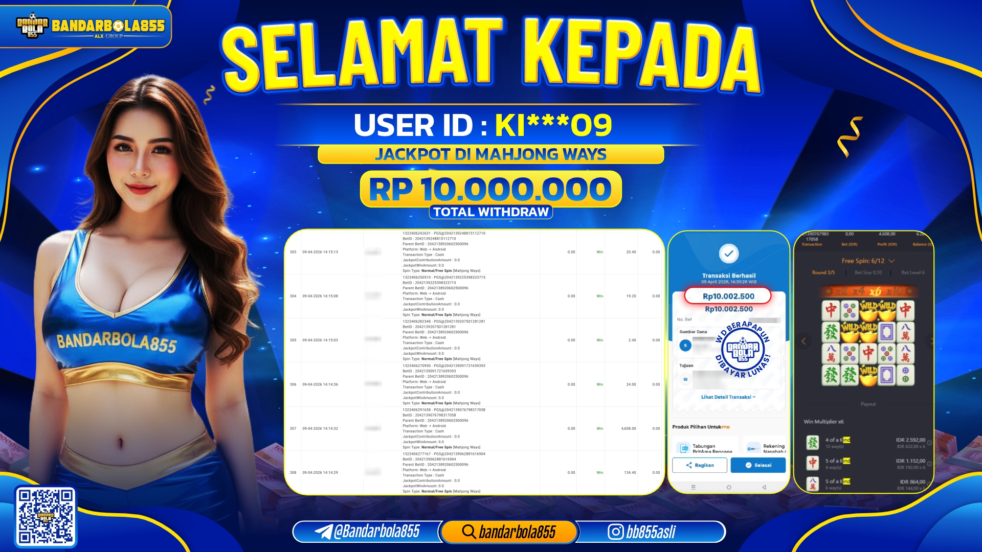 🎖 JACKPOT BANDARBOLA855 DI MAHJONG WAYS Rp10.000.000🎖