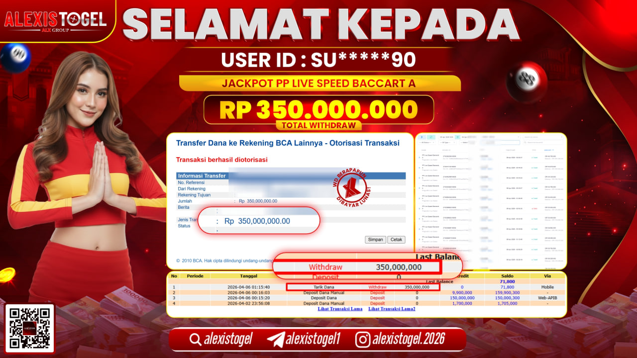 ALEXISTOGEL di Jackpot di PP LIVE GAME SPEED BACCARAT RP.350.000.000,- LUNAS 