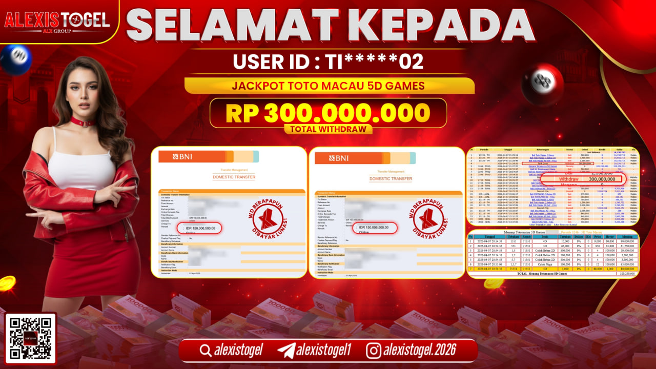 ALEXISTOGEL di Jackpot di TOGEL PASARAN TOTOMACAU 5D RP.300.000.000,- LUNAS 