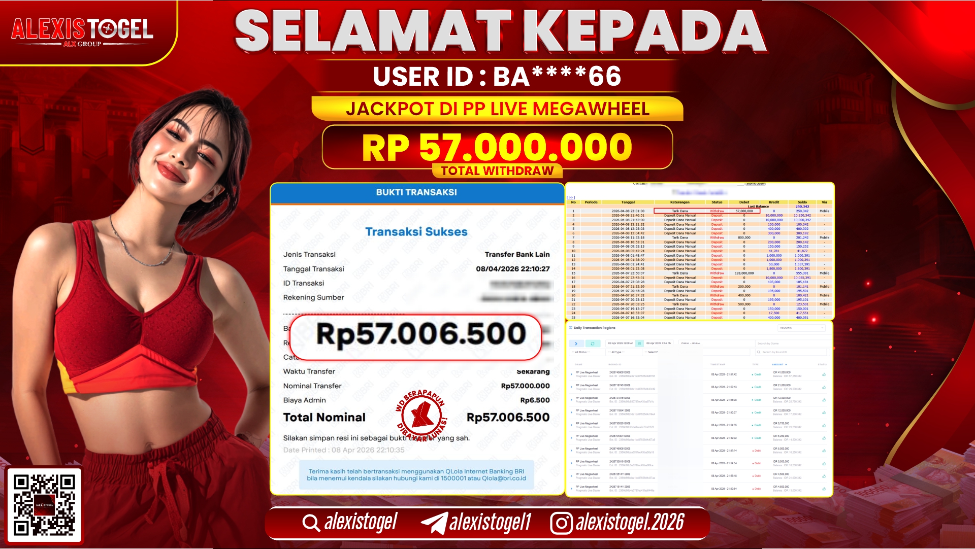 ALEXISTOGEL di Jackpot di PP LIVE GAME MEGAWHEEL RP.57.000.000,- LUNAS 
