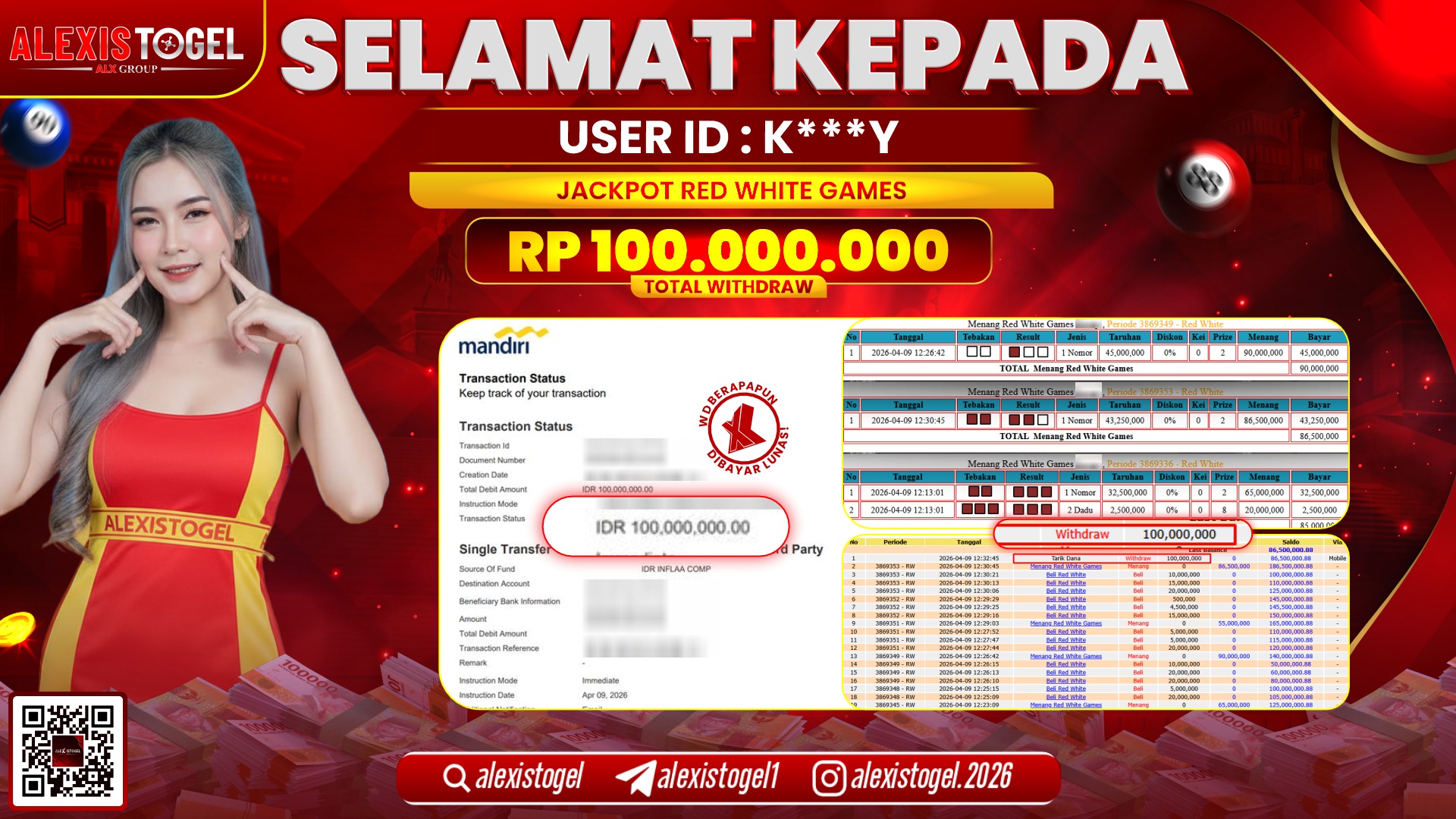 ALEXISTOGEL di Jackpot di CASINO RED WHITE GAMES RP.100.000.000,- LUNAS 